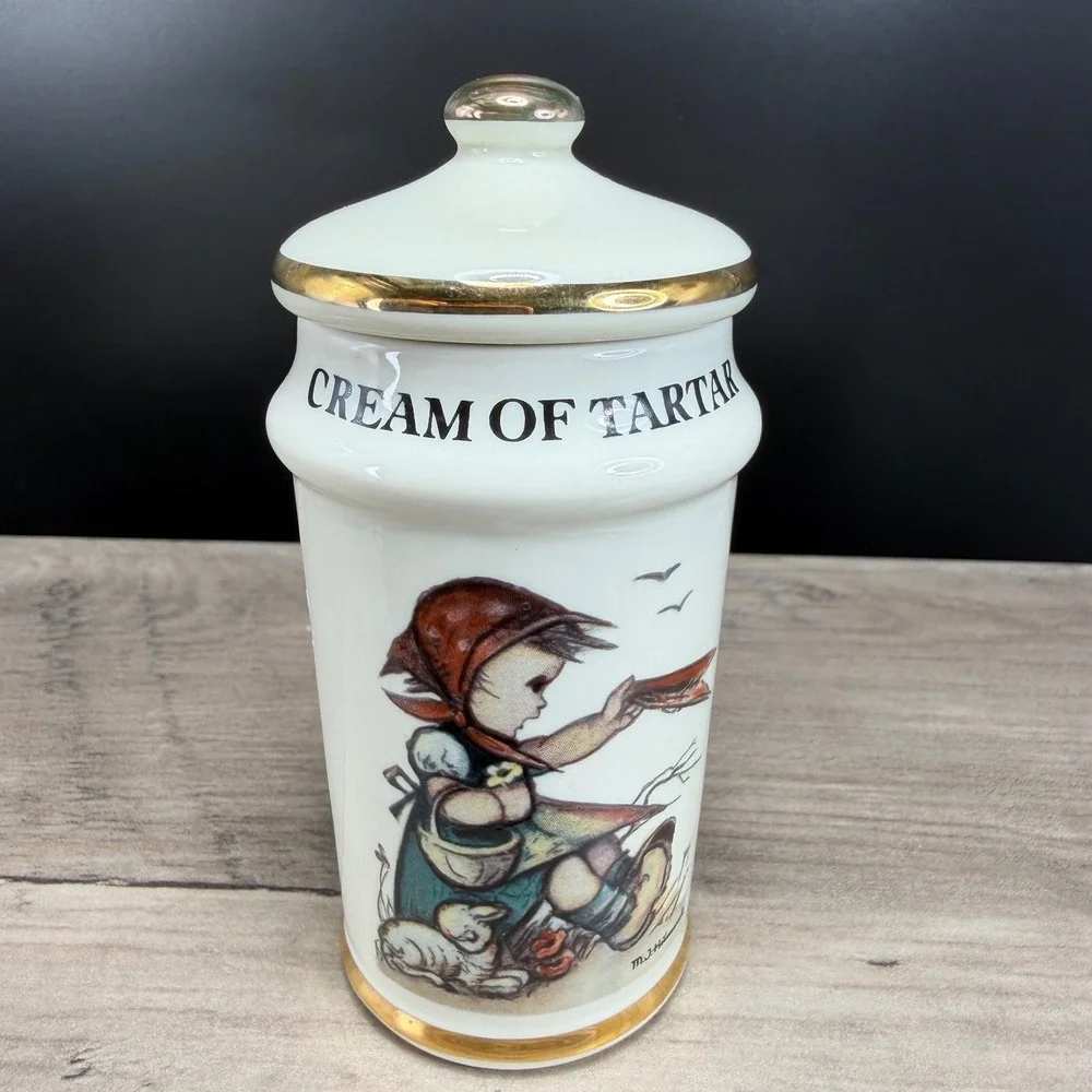 Vintage 1987 MJ Hummel Cream of Tartar Spice Jar ARS AG Gold Trim Ceramic Japan